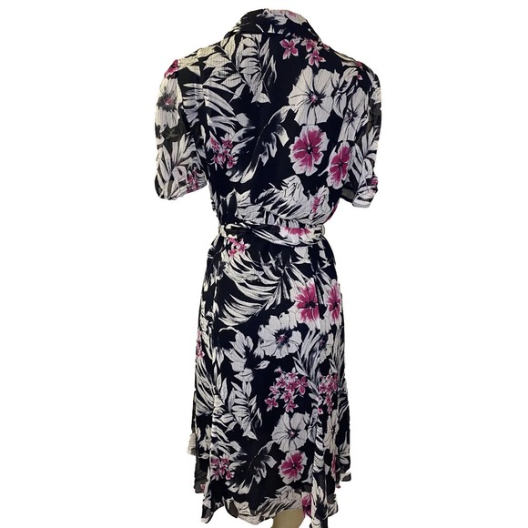Liberte Ungaro Silk Shirt Dress Button Down Black Floral Short Sleeve Be… - Picture 3 of 7